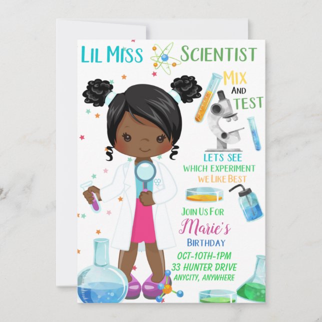 Lil Miss Scientist Birthday-inbjudan (Framsida)