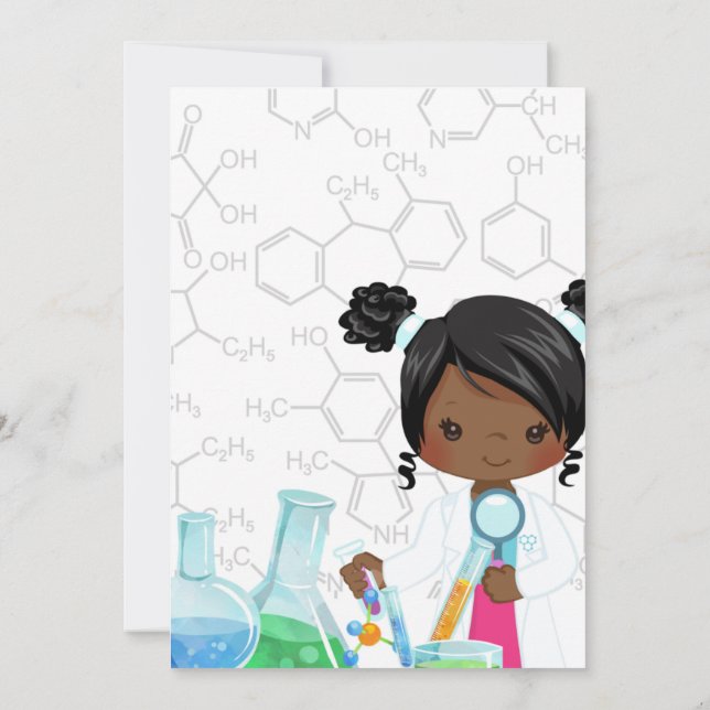 Lil Miss Scientist Birthday Invitation Card (Baksida)