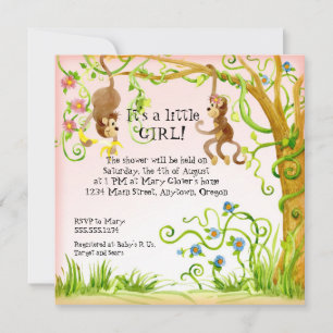 Lil Monkey, Baby Shower-inbjudan till flicka Inbjudningar