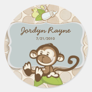 Lil Monkey Birth Announcement Sticker/Label Runt Klistermärke