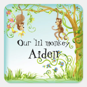 Lil Monkey, Boy Baby Shower Sticker Seal Fyrkantigt Klistermärke