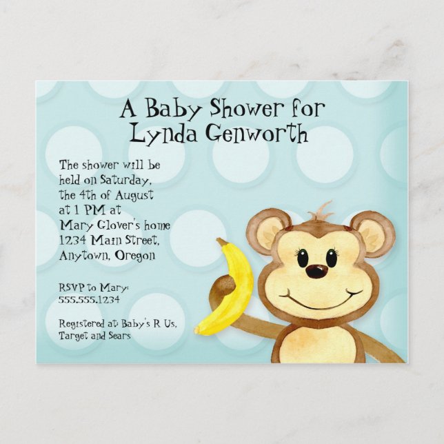 Lil Monkey, Boy Blue Shower Post Card Inbjudan Vykort (Framsida)