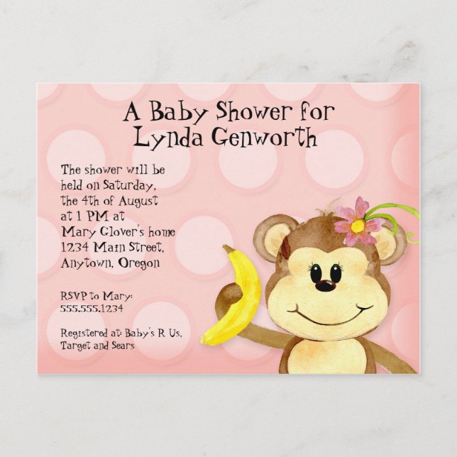 Lil Monkey, Girl Baby Shower Post Card Inbjudan (Framsida)