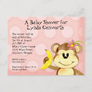 Lil Monkey, Girl Baby Shower Post Card Inbjudan Vykort