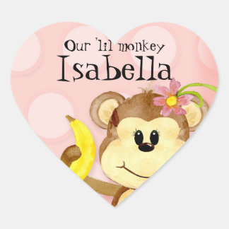 Lil Monkey, Girl Baby Shower Sticker Seal Hjärtformat Klistermärke