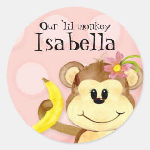 Lil Monkey, Girl Baby Shower Sticker Seal Runt Klistermärke