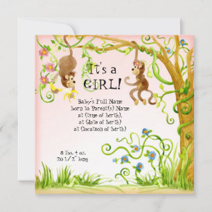 Lil Monkey, Girl Birth Notice cement Inbjudningar