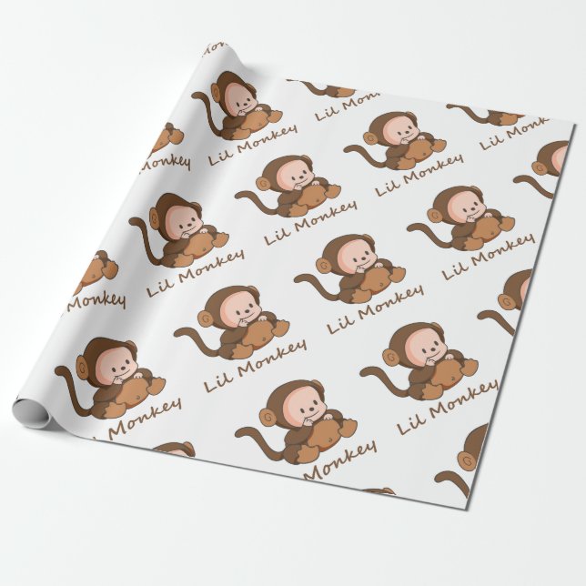 "Lil Monkey"-Roligt citat Cute Baby Monkey Presentpapper (Utrullad)