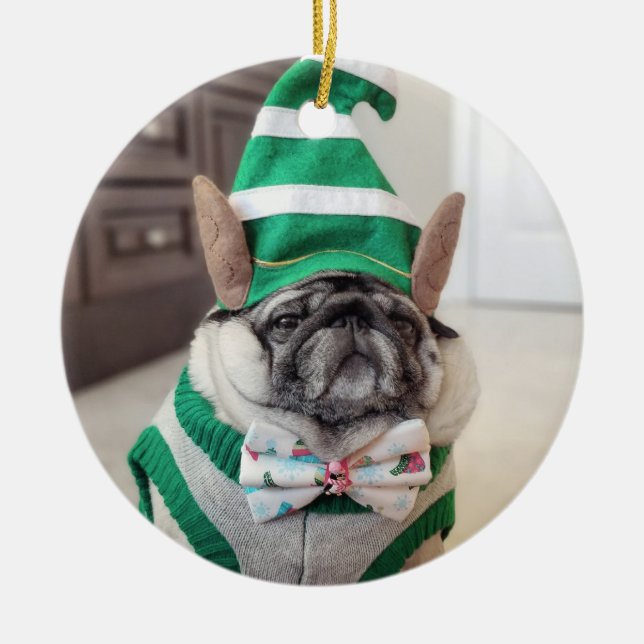 Lil Pickles Da Pug Grompy Elf Ornament (Framsidan)