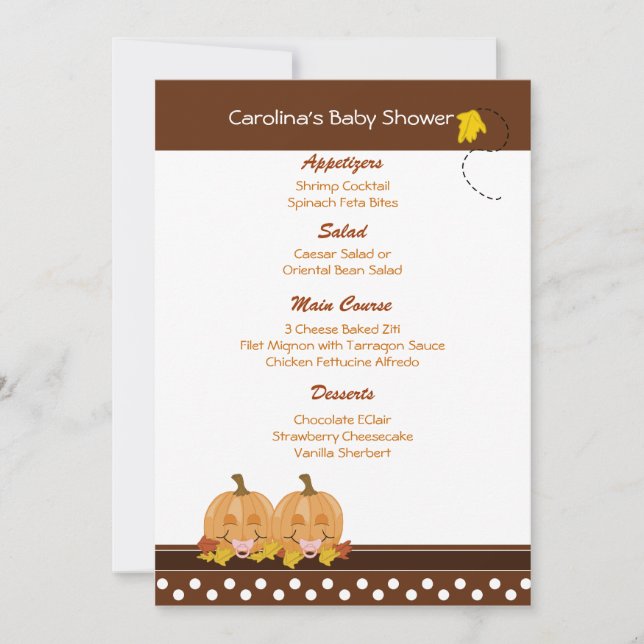 Lil Pumpkins Fall Anpassningsbar Baby Shower Menu Inbjudningar (Framsida)
