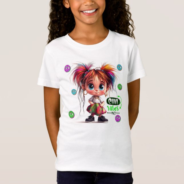 Lil Quirky Girl Chill Vibe Kids T-Shirt (Framsida)