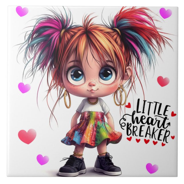 Lil Quirky Girl Heartbryer Ceramic Tile Kakelplatta (Framsidan)