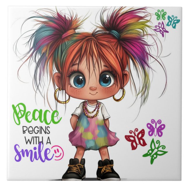 Lil Quirky Girl Smile Ceramic Tile Kakelplatta (Framsidan)