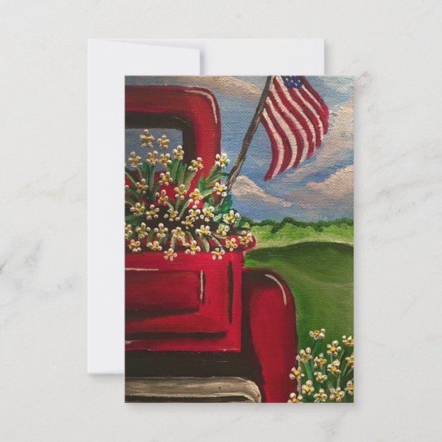 Lil Red Lastbil Americana Patriotic Note Card Tack Kort (Framsida)