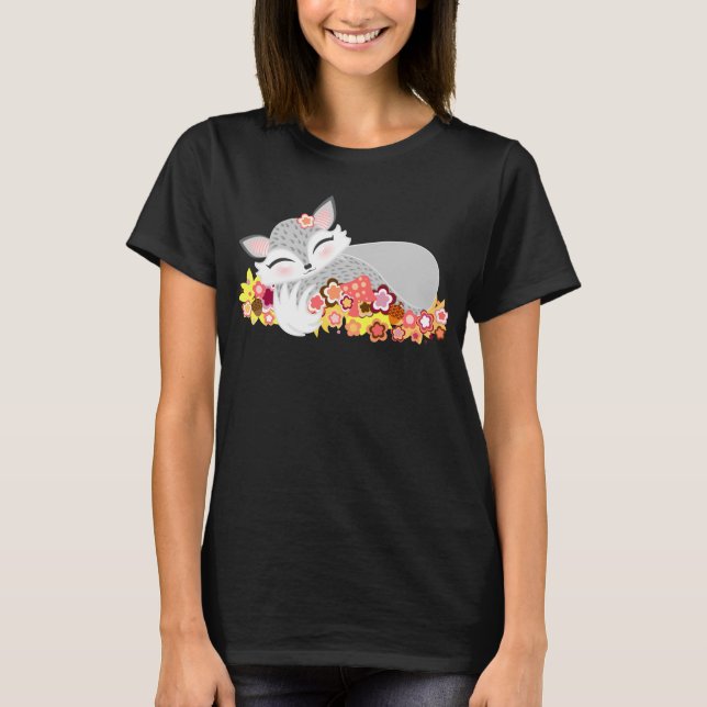 Lil silverFoxie unge - gullig sova babyräv T-shirt (Framsida)