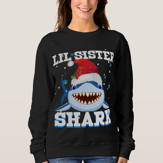 Lil Sister Shark Santa Hat jul T Shirt (Framsida)
