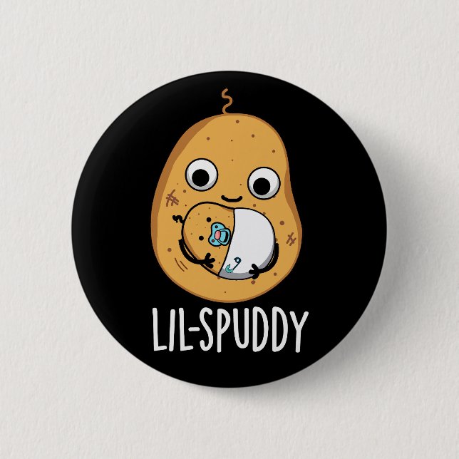 Lil Spuddy Funny Potato Pun Mörk BG Knapp (Framsida)