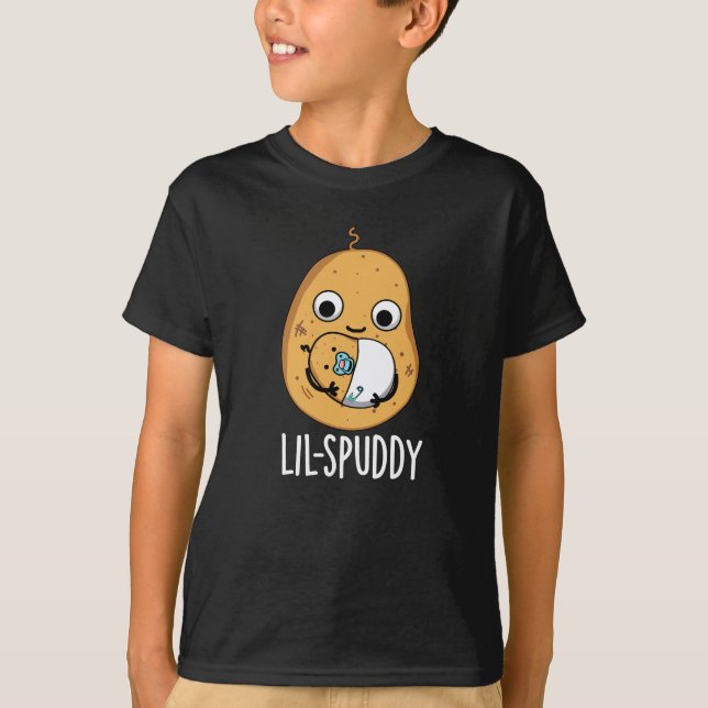 Lil Spuddy Funny Potato Pun Mörk BG T Shirt (Framsida)