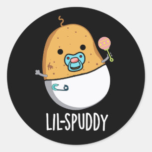 Lil-spuddy Rolig Potatis Puns Mörk Bakgrund Runt Klistermärke