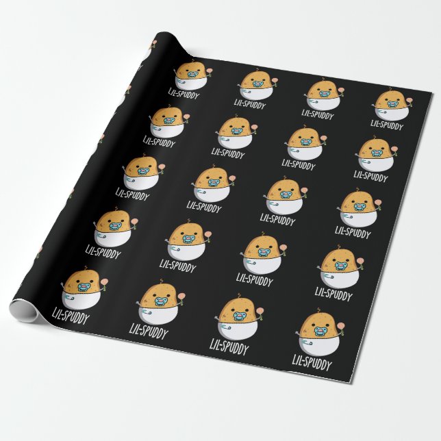 Lil-spuddy Rolig Potatis Puns Mörk BG Presentpapper (Utrullad)