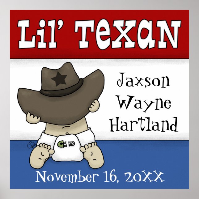 Lil’ Texan Personlig Namn och födelsedatum Poster (Framsidan)