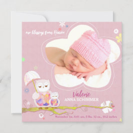 Lil Uggla Rosa Flicka Photo Birth Meddelande