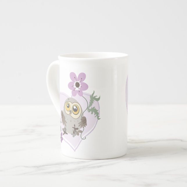 Lil uggla ~ Tack! ~china mugg Benporslin Mugg (Framsida vänster)