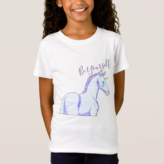 Lil Unicorn Blue Tartan (var dig själv) T Shirt (Framsida)
