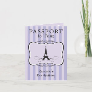 Lila 16:e födelsedagsinbjudan till Paris pass Inbjudan
