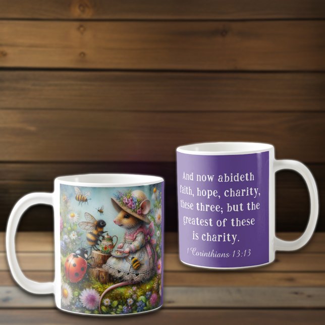 Lila 1 Corinthians 13:13 Scripture Mouse Tea Kaffemugg (Skapare uppladdad)