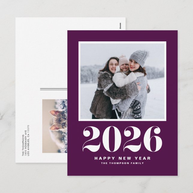 Lila 2025 nyårfoto med fetstil helg vykort (Fram/baksida)