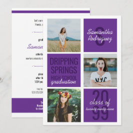 Lila 3-Photo Roligt Boxes Studenten-inbjudan Inbjudningar