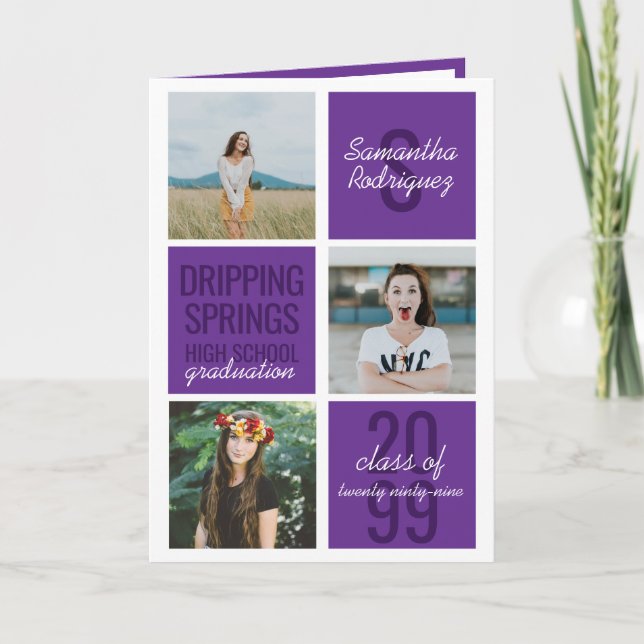 Lila 4-Foto Roligt Boxes Studenten-inbjudan Inbjudan (Framsida)