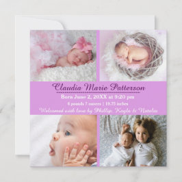 Lila 4 Foton - födelsemeddelande Meddelande