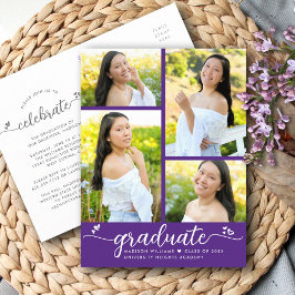 Lila 4 Photo Studenten Modern Script Hearearts Inbjudan Vykort