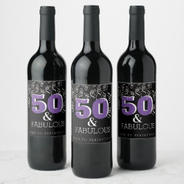 Lila 50 Fabulous | Lycklig 50:e födelsedagen Vinflaska Etikett