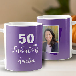 Lila 50 och Fabulous 50:e födelsedagsfoto Kaffemugg