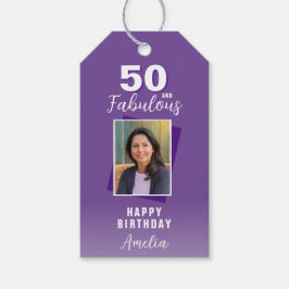 Lila 50 och Fabulous 50:e födelsedagsfoto Presentetikett