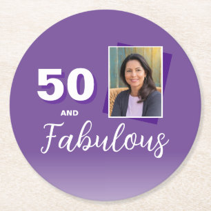Lila 50 och Fabulous 50:e födelsedagsfoto Underlägg Papper Rund