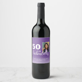 Lila 50 och Fabulous 50:e födelsedagsfoto Vinflaska Etikett