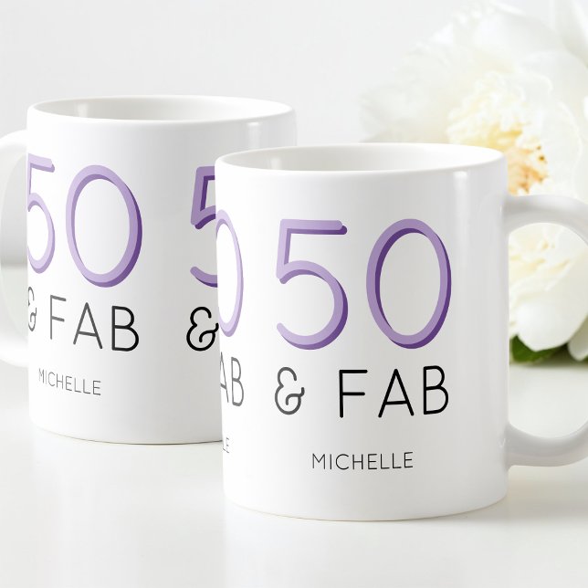 Lila 50 och fantastisk Modern 50-årsfest Kaffemugg (Purple 50 and fabulous Modern 50th Birthday Party Coffee Mug)