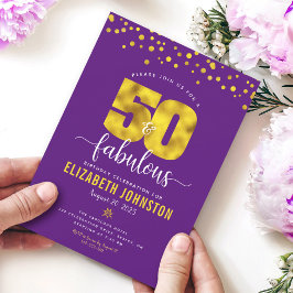 Lila 50 och fantastiska guld glam-prickar på födel inbjudningar