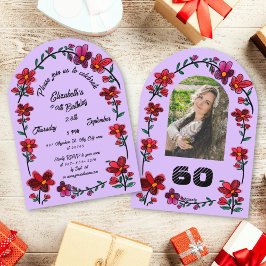 Lila 60-årsfestparty Whimsical Klotter Blomma Inbjudningar