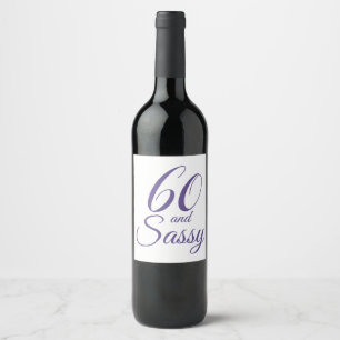 Lila 60 och Sassy Birthday Vinflaska Etikett