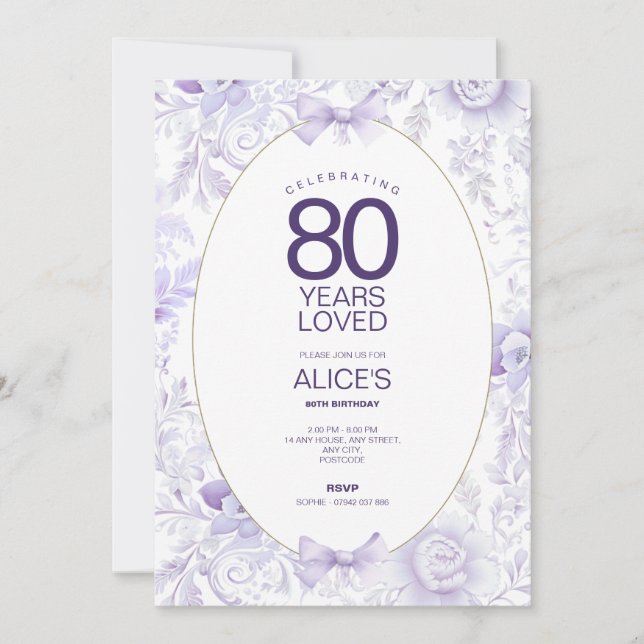 Lila 70:e födelsedagsinbjudan, Vintagens Blommigt Inbjudningar (Framsida)