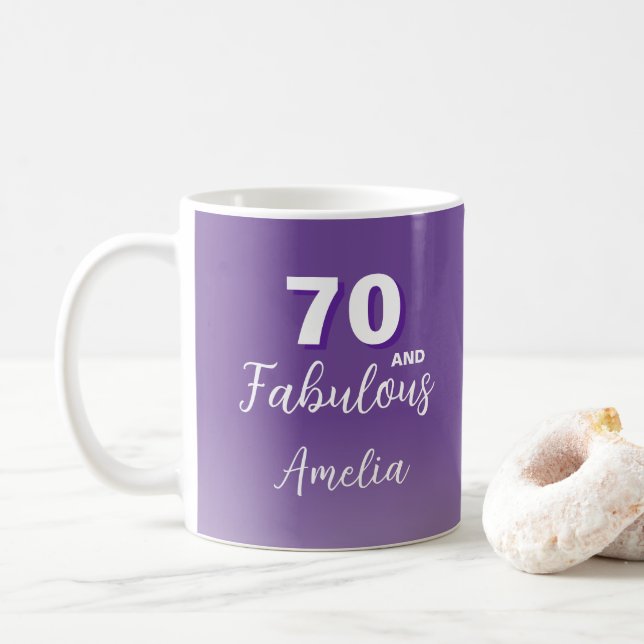 Lila 70 och fantastisk 70-års födelsedagsfoto kaff kaffemugg (Med munk)