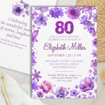 Lila 80-års födelsedagsblommig elegant 80-årsfest