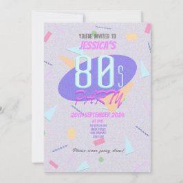 Lila 80-tals geometrisk tryckt festinbjudan inbjudningar