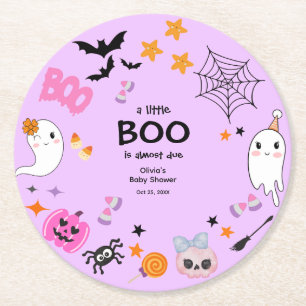 Lila A Little Boo Cute Halloween Baby Shower Underlägg Papper Rund