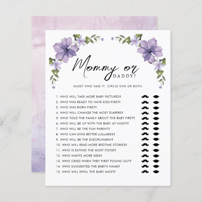 Lila A Little Wildblomme Mamma eller pappa Game (Fram/baksida)